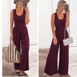 NWT Summer Sleeveless Tank Jumpsuits High Waist Low Cut Casual Scoop Neck SIZE S